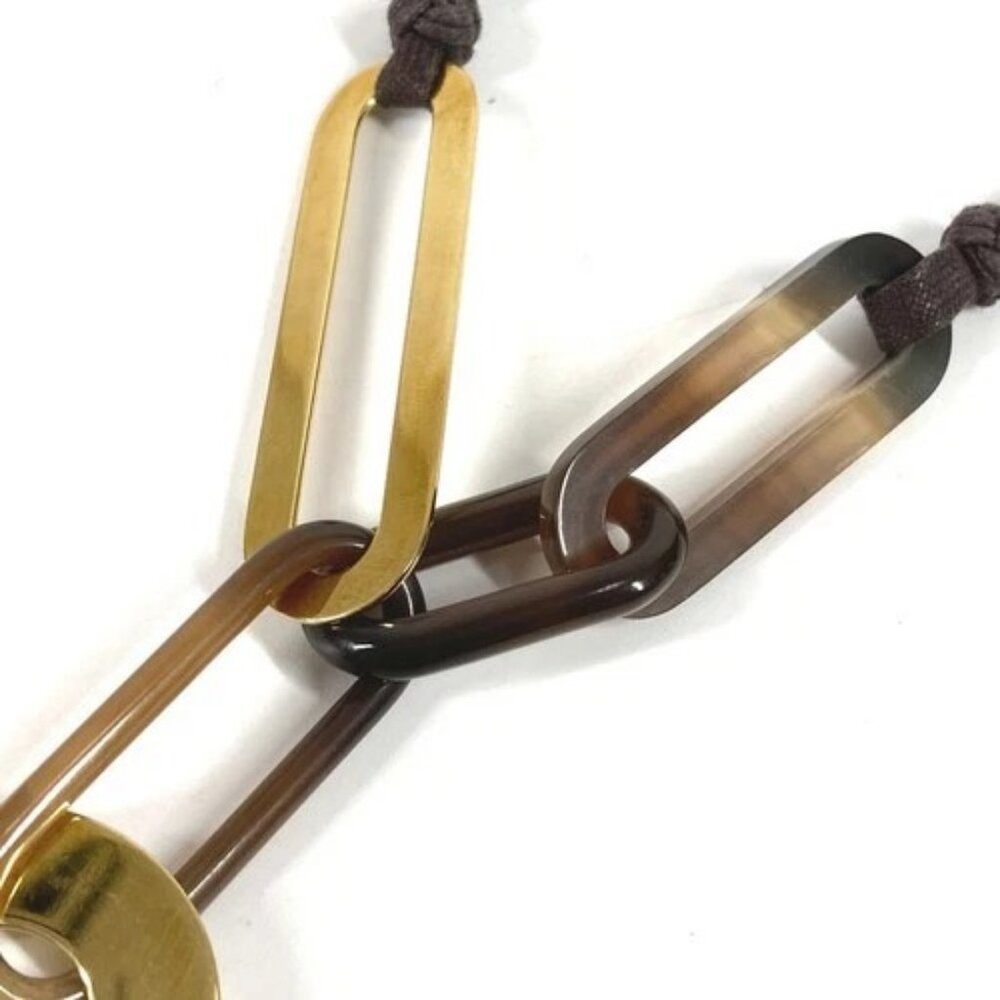 HERMES logo water buffalo Necklace Buffalo horn Brown/Gold - Picture 4 of 13